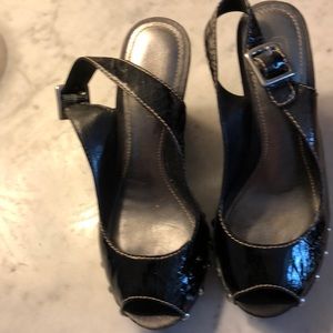 Coach Black Patent Wedge Peep Toe Slings size 6